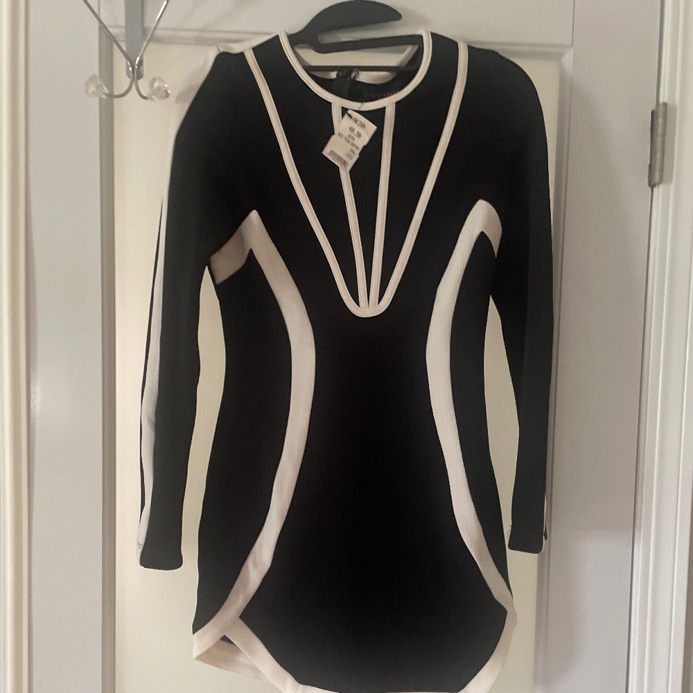 Akira Black and white long sleeve mini dress NWT